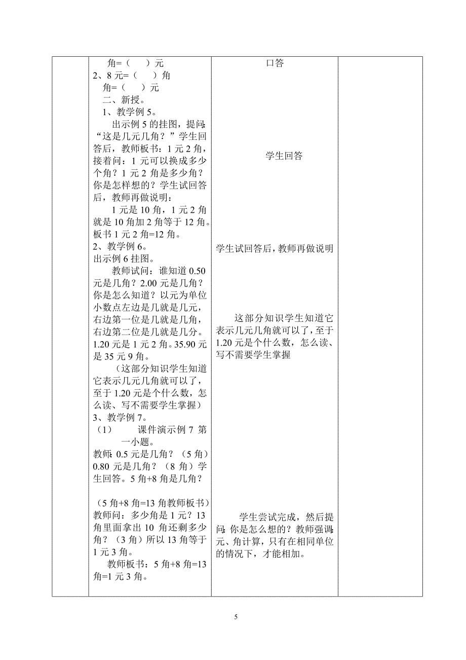 新课标人教版小学一年级下册数学第五、六、七、八、九单元集体备课教学案(表格式)_第5页