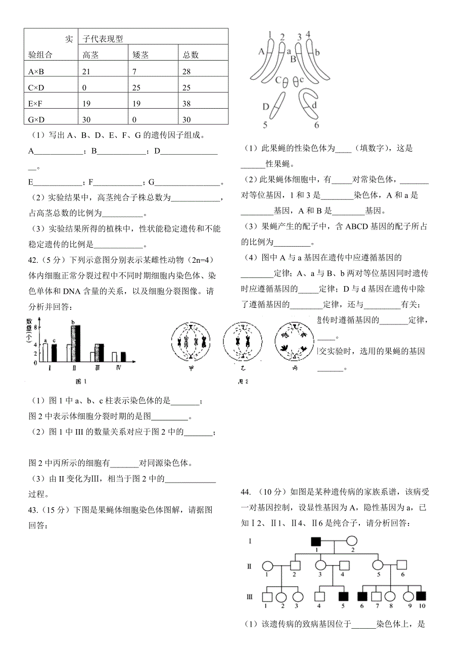 高中生物必修二遗传定律练习题_第4页