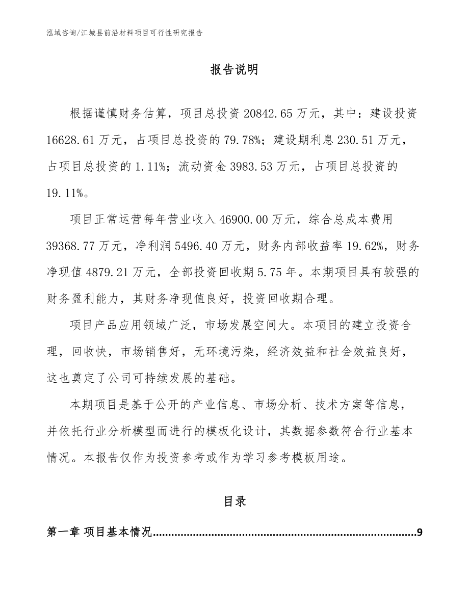 江城县前沿材料项目可行性研究报告模板_第2页
