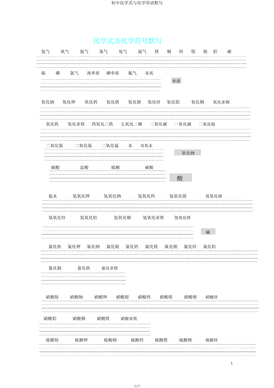 初中化学式与化学用语默写.doc_第1页