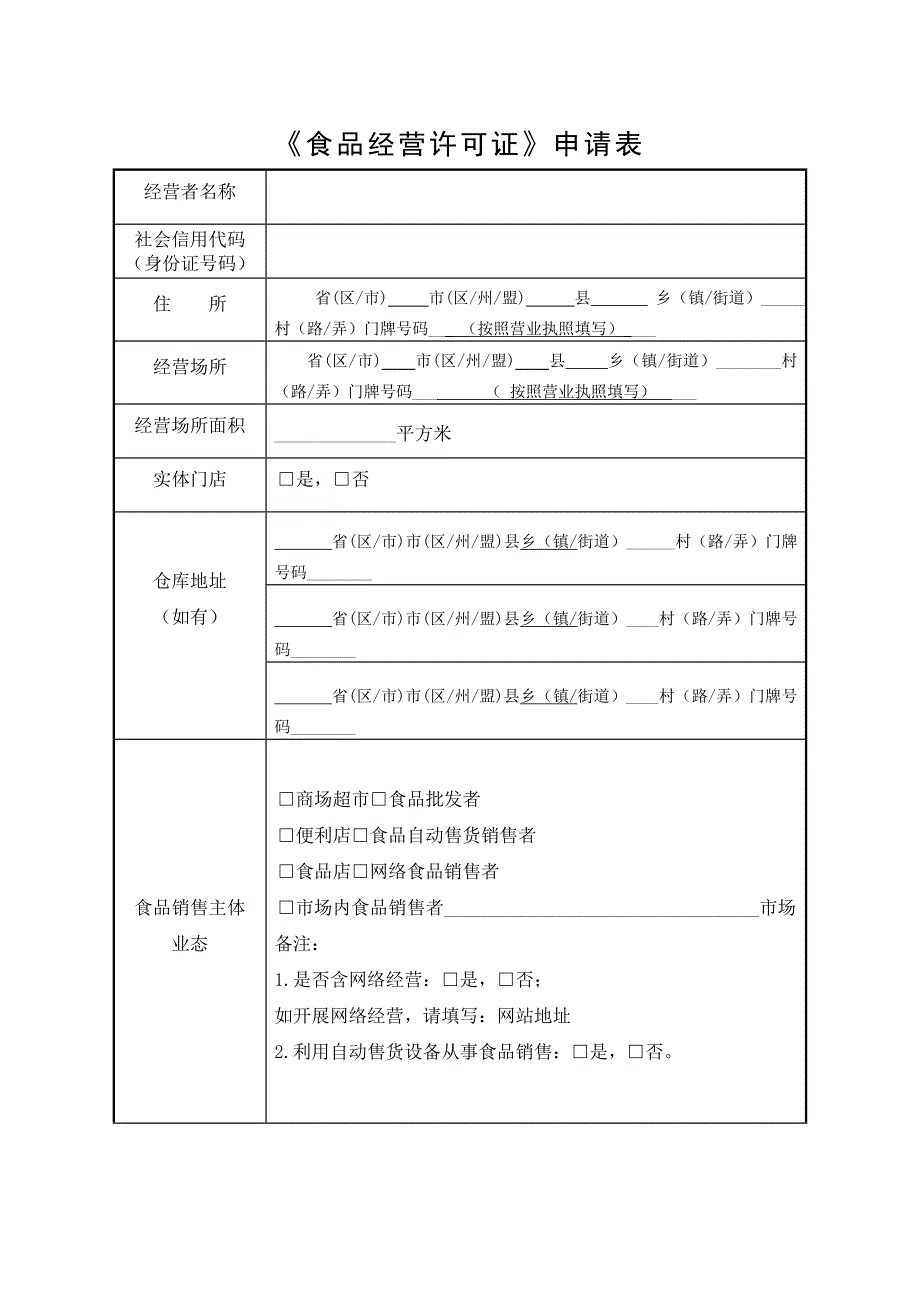 食品经营销售类申请书模板_第4页