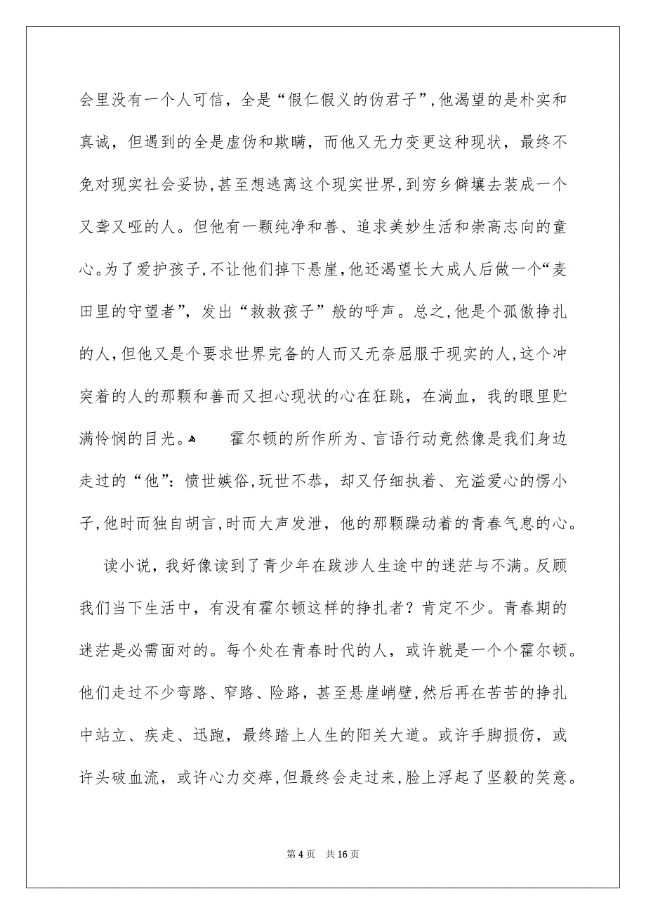 麦田里的守望者读后感_第4页