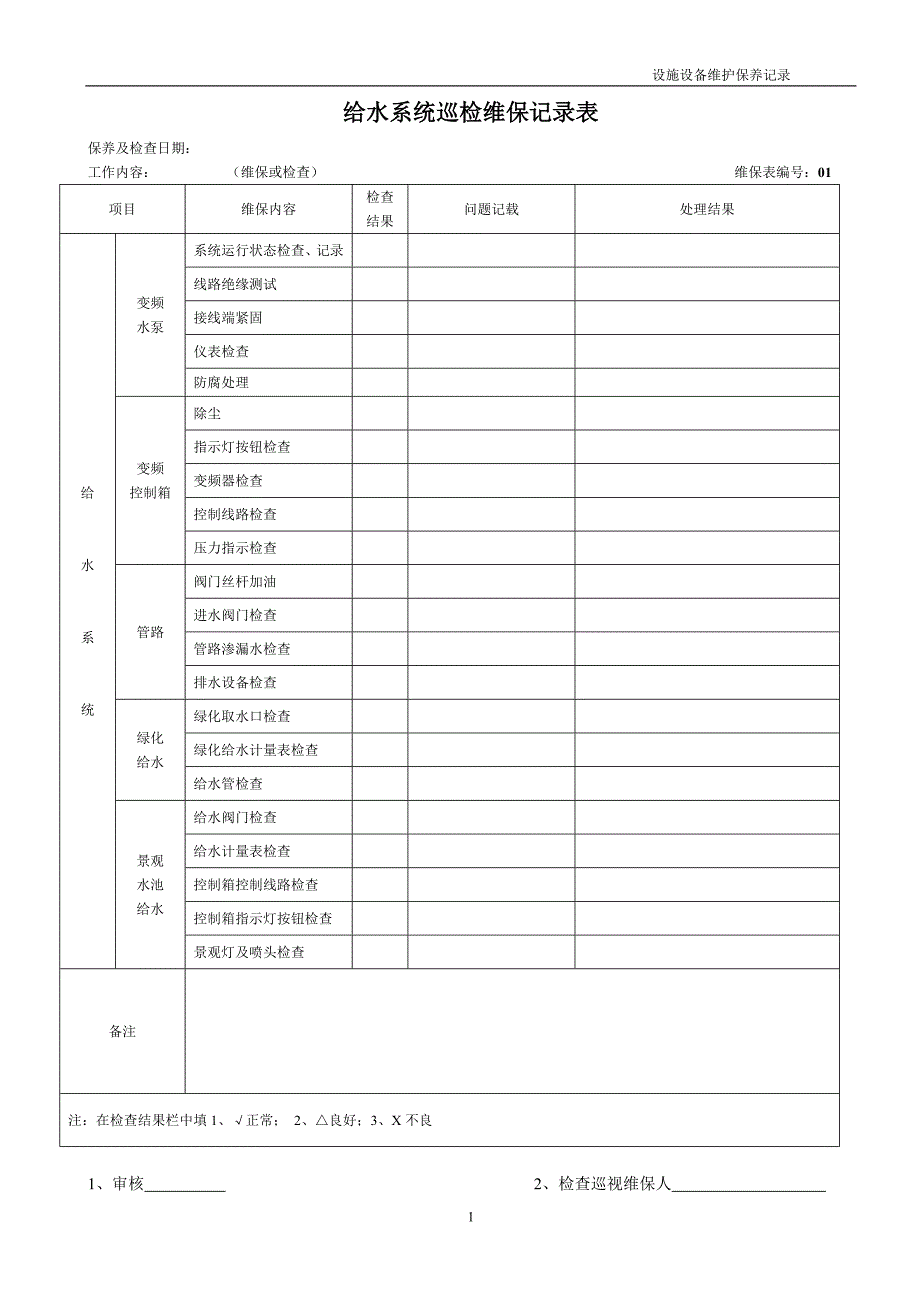 设施维护保养记录表_第1页