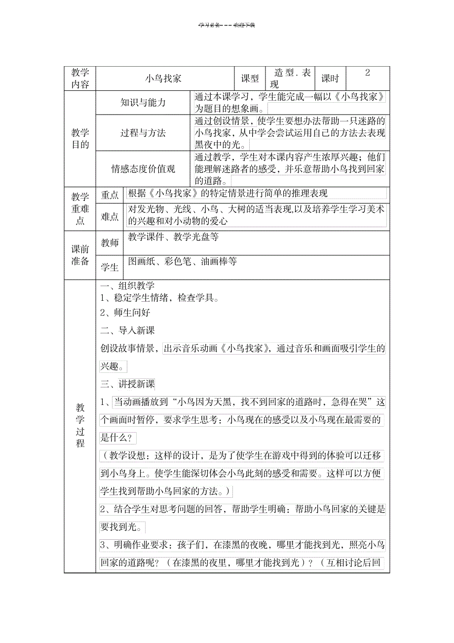 2023年湘版一年级美术《小鸟找家》精品讲义_第1页