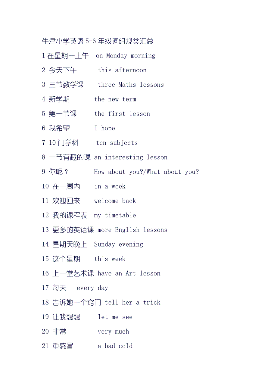 牛津小学英语5-6年级词组规类汇总_第1页