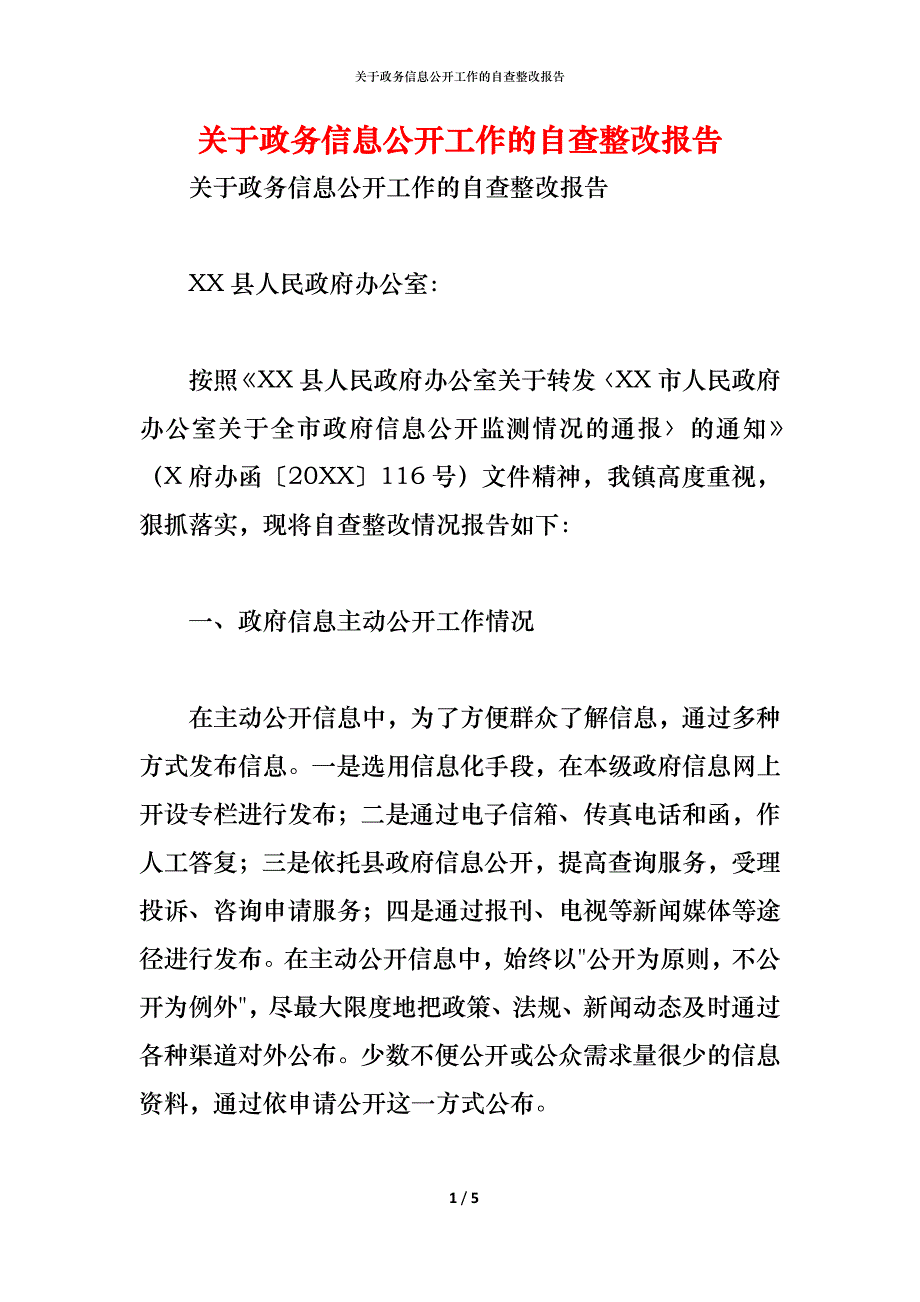 关于政务信息公开工作的自查整改报告_第1页