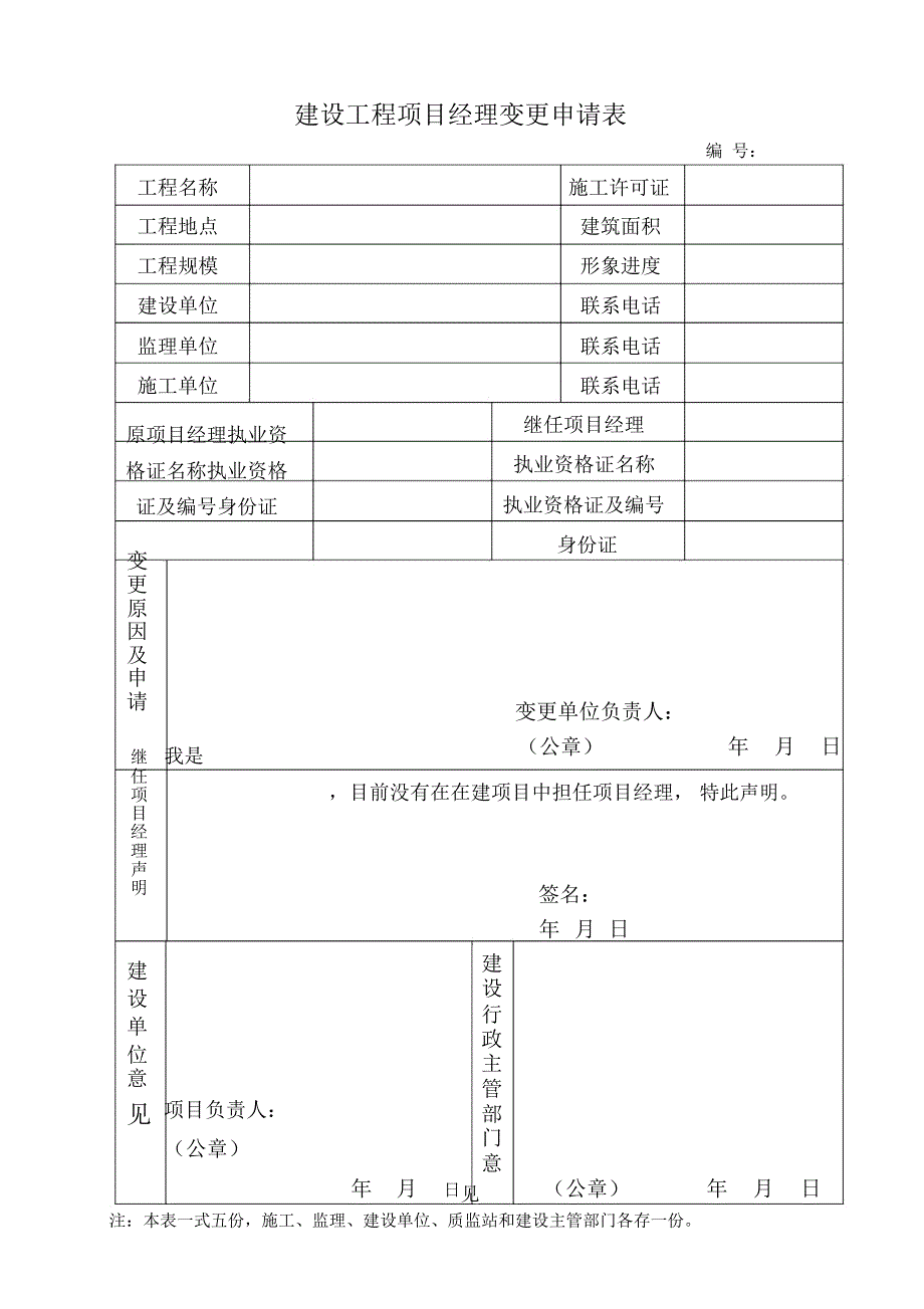 建设工程项目经理变更申请表知识讲解_第1页