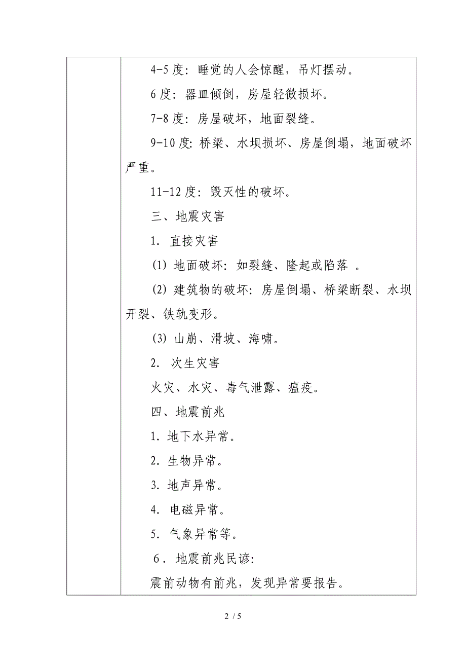 地震知识安全主题班会活动记录_第2页