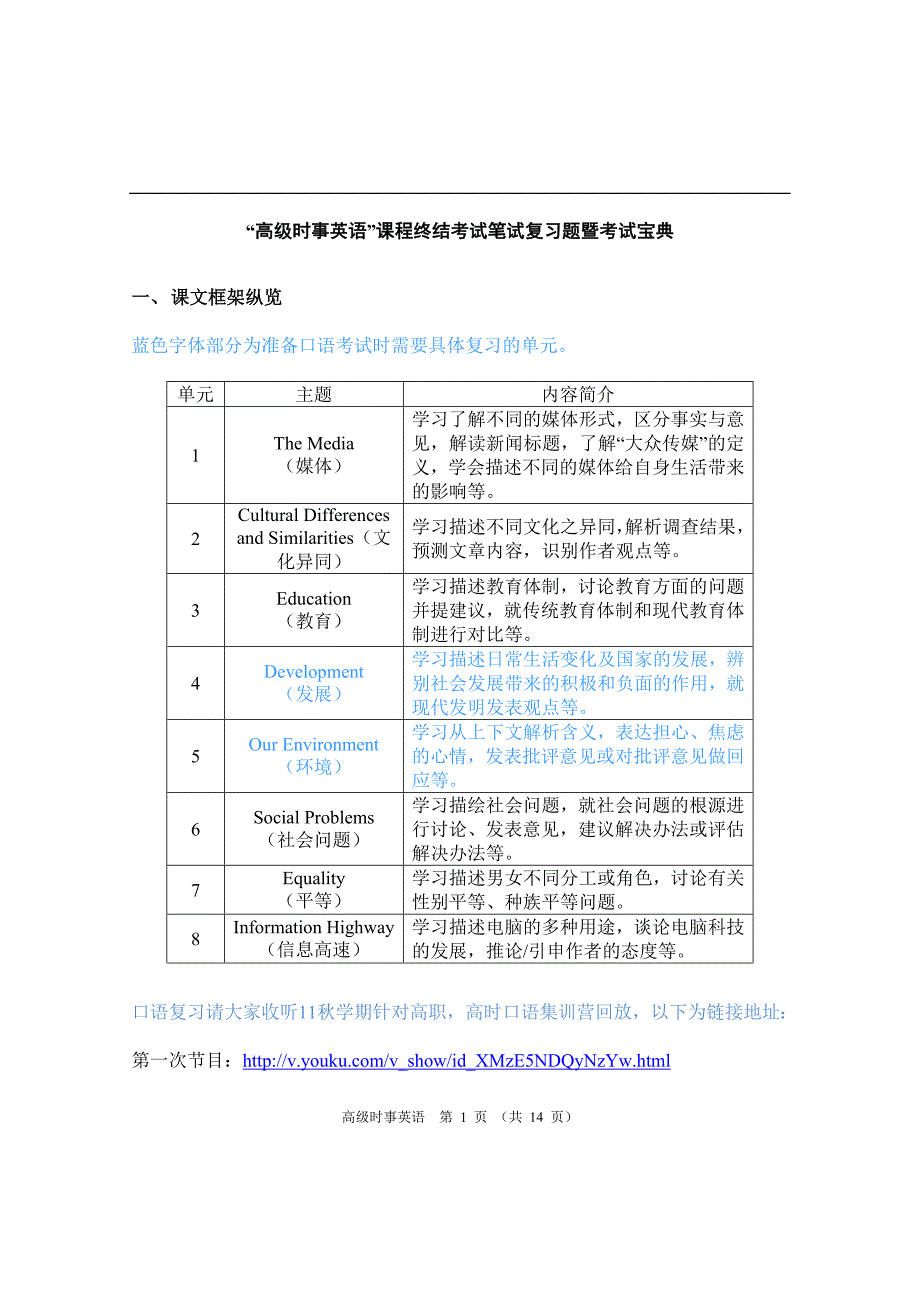 北外高级时事英语课程终结考试笔试复习题暨考试宝典_第1页