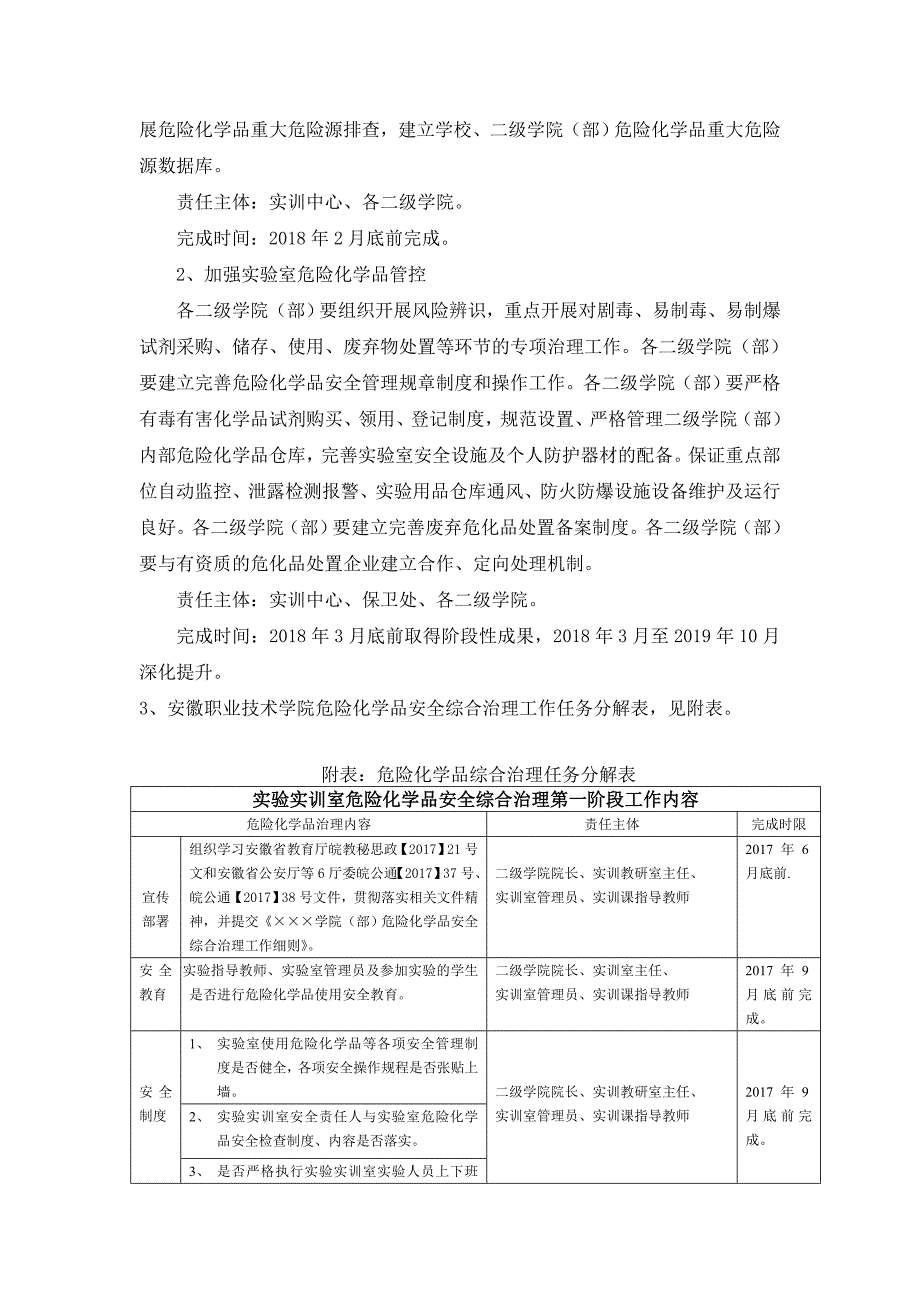 安徽职业技术学院危险化学品安全综合治理实施方案_第3页