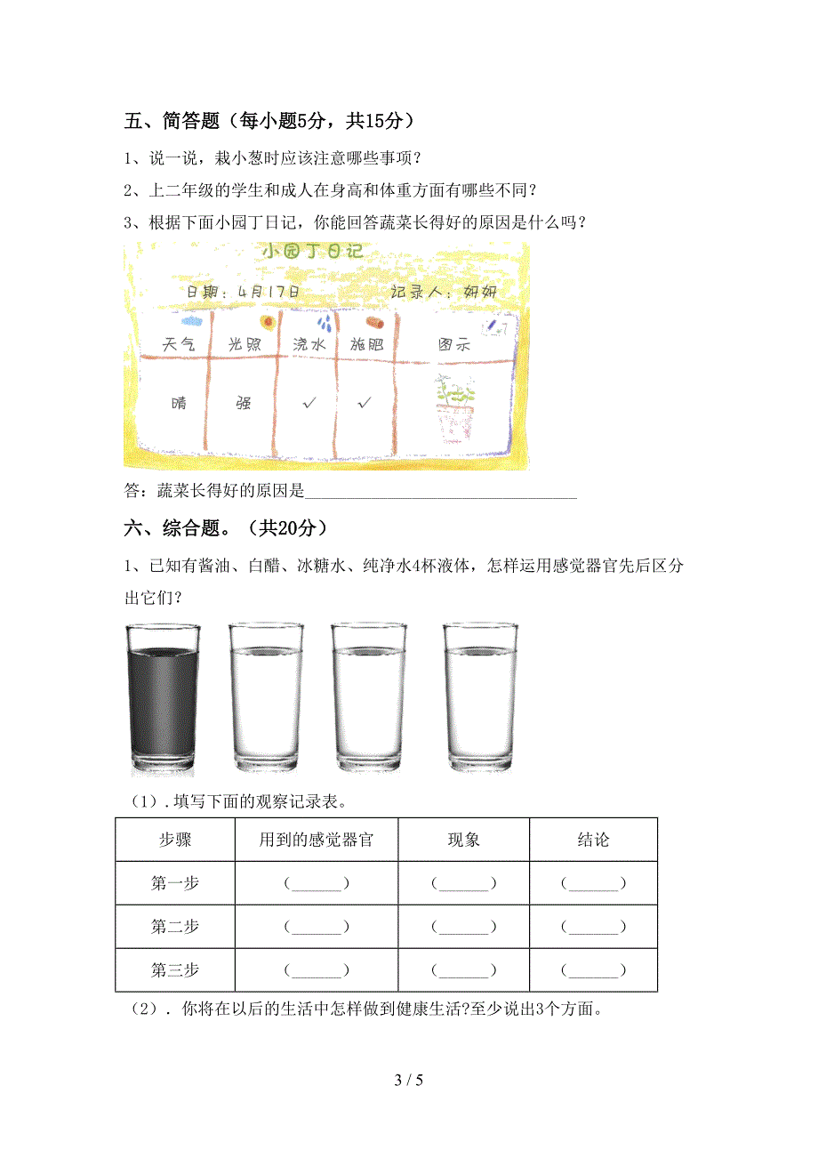 苏教版二年级科学上册期中试卷(带答案).doc_第3页