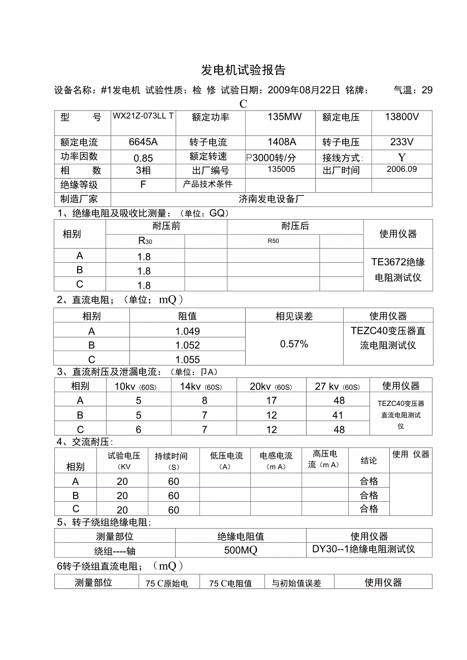 发电机试验报告_第1页