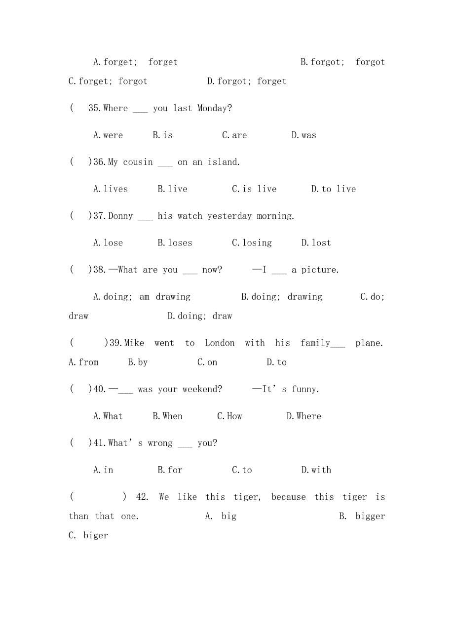 小学六年级英语选择题练习题_第5页