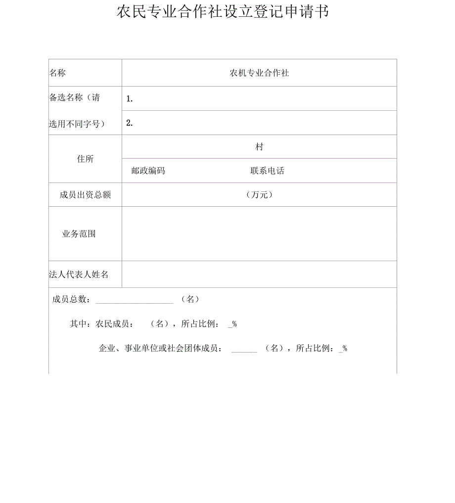 农民专业合作社工商登记模板精品资料_第1页