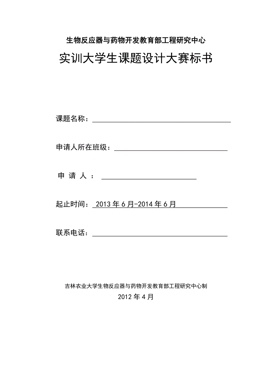 大学生课题设计大赛标书格式_第1页