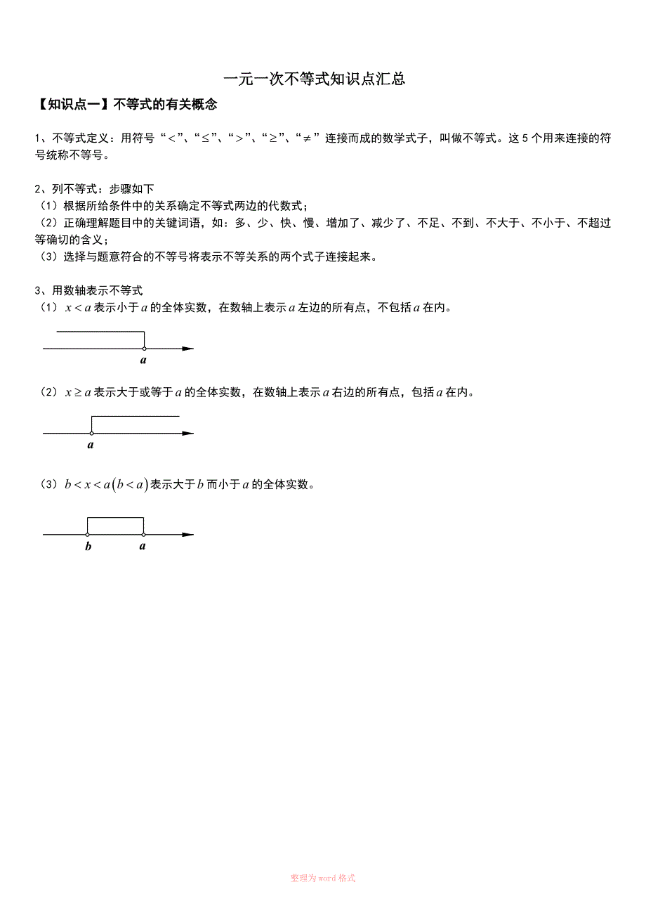 一元一次不等式知识点汇总_第1页