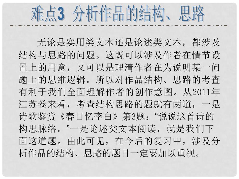 江苏省高考语文二轮总复习专题导练 专题5 难点3 分析作品的结构、思路课件_第2页