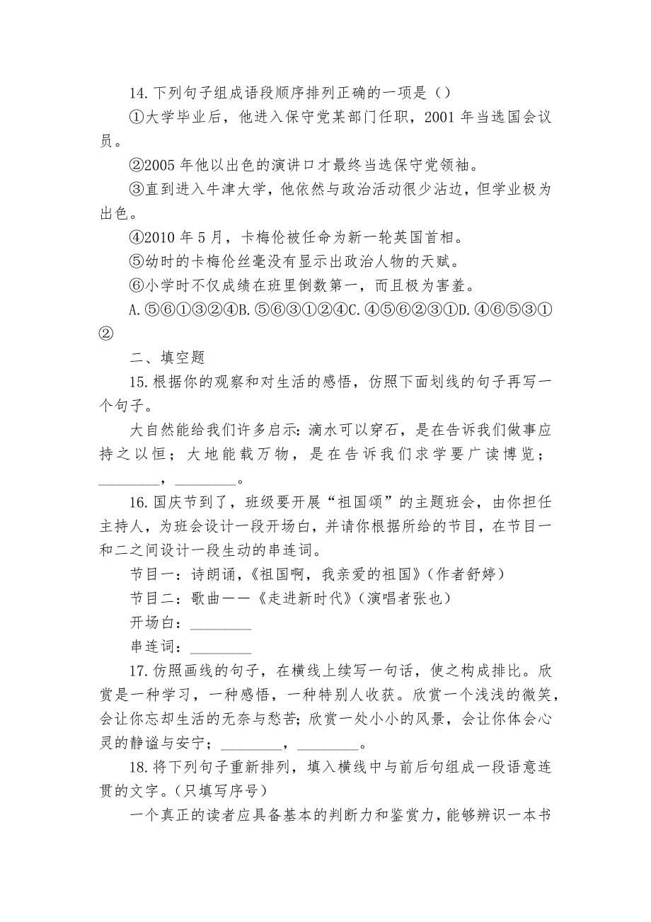 中考语文语言运用专题-综合能力提升练习部编人教版九年级总复习_1_第5页