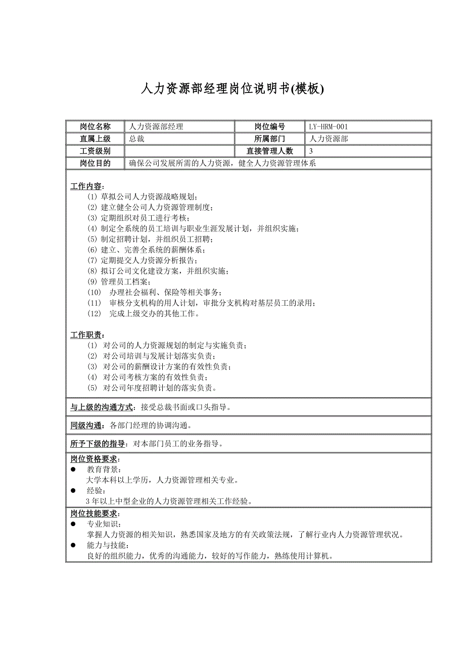 管线维护管理岗位说明书(1)_第1页