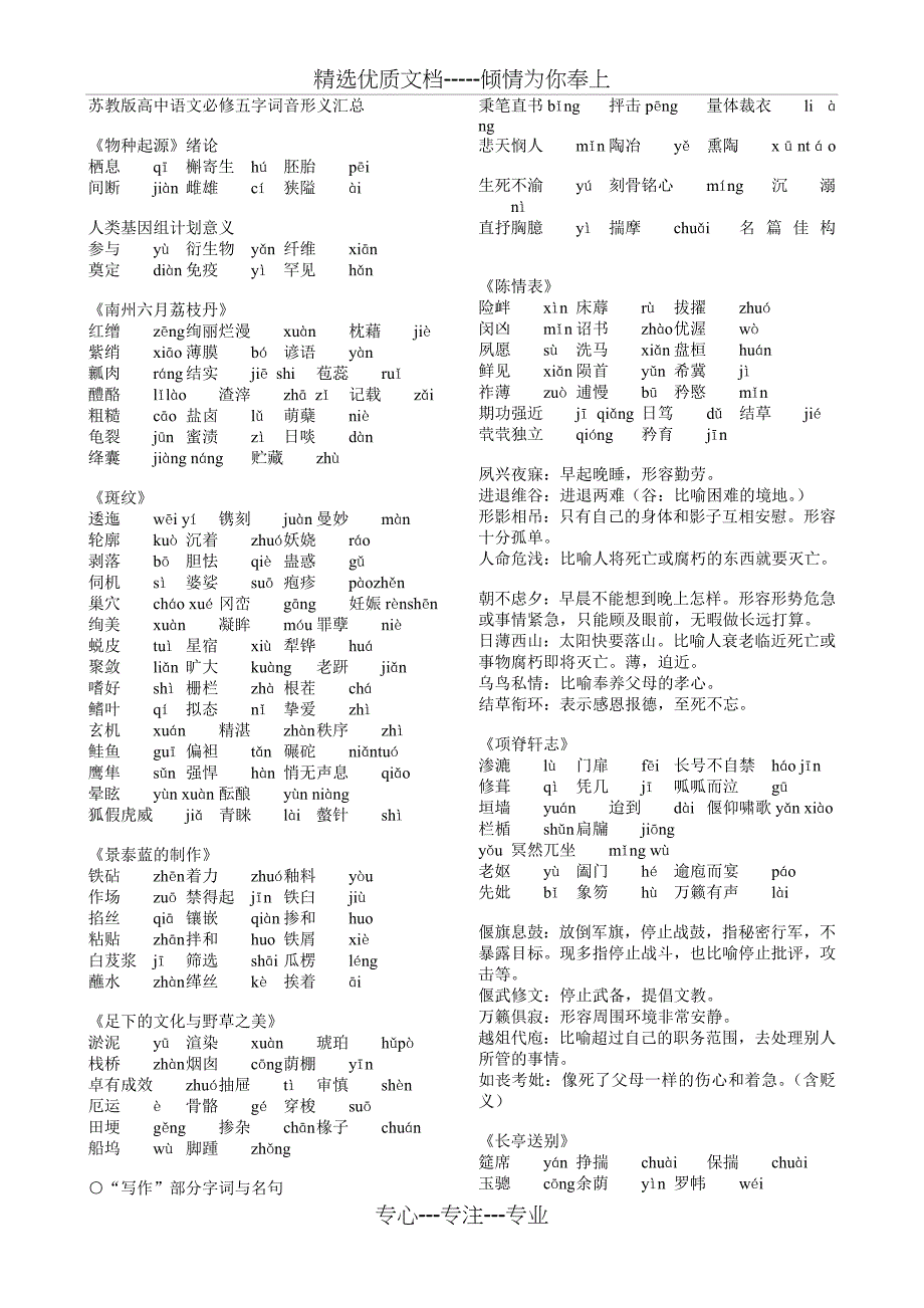 苏教版高中语文必修五字词音形义汇总(打印版)_第1页