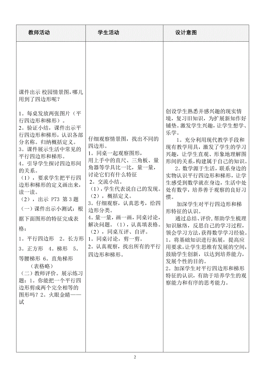 《平行四边形和梯形的认识》教学设计.doc_第2页