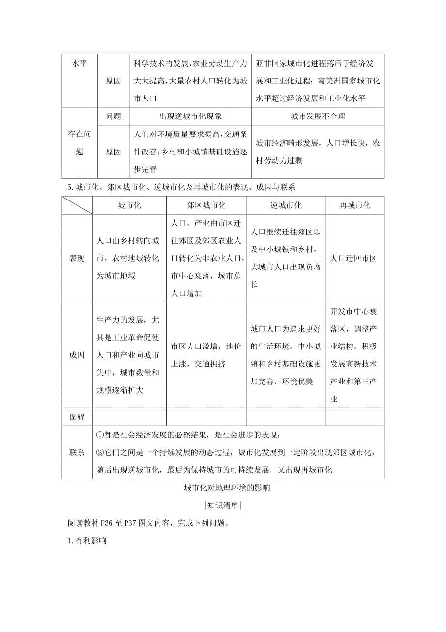 2022-2023学年高中地理 第二单元 城市与地理环境 第一节 城市发展与城市化学案 鲁教版必修2_第5页