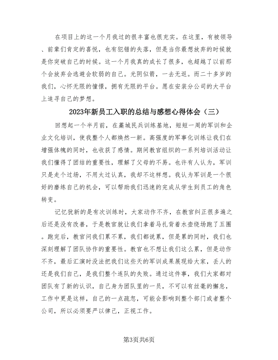 2023年新员工入职的总结与感想心得体会（四篇）.doc_第3页