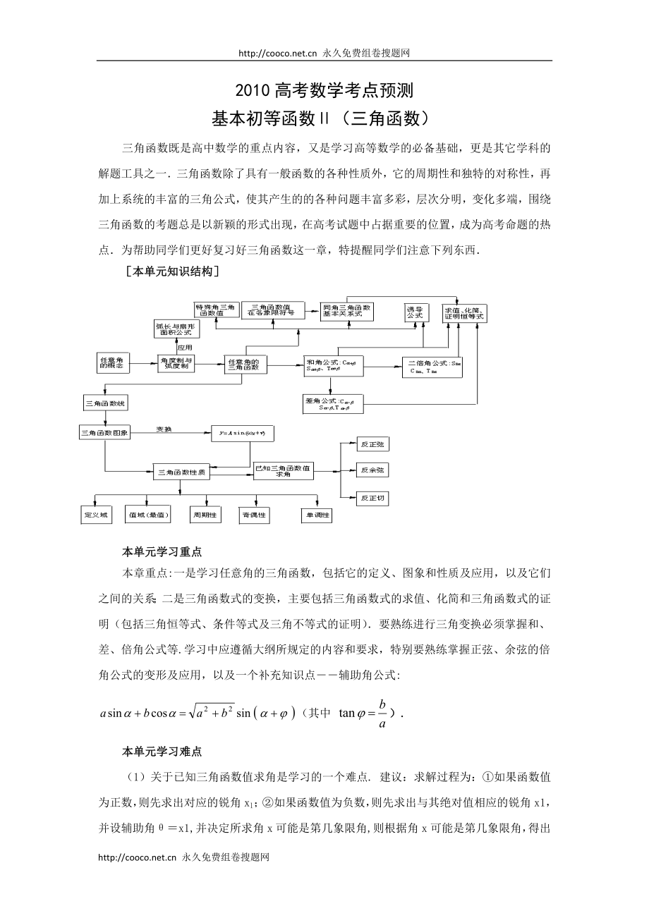 2010高考数学考点预测1三角函数doc--高中数学 .doc