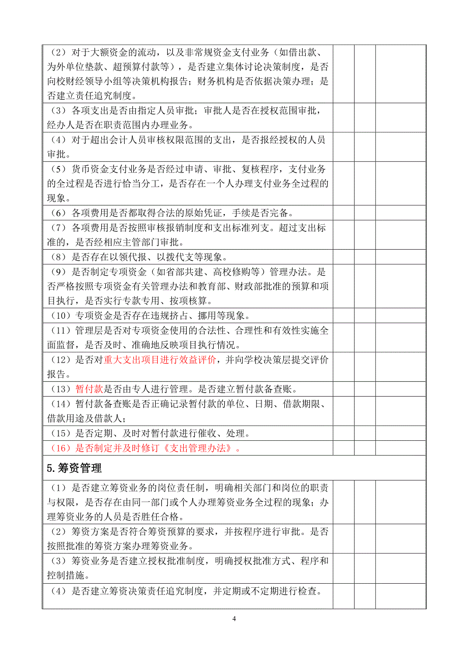 大学财务管理内部控制调查问卷_第4页