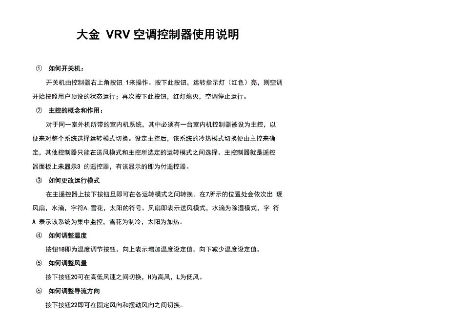 大金VRV空调控制器使用说明简_第1页