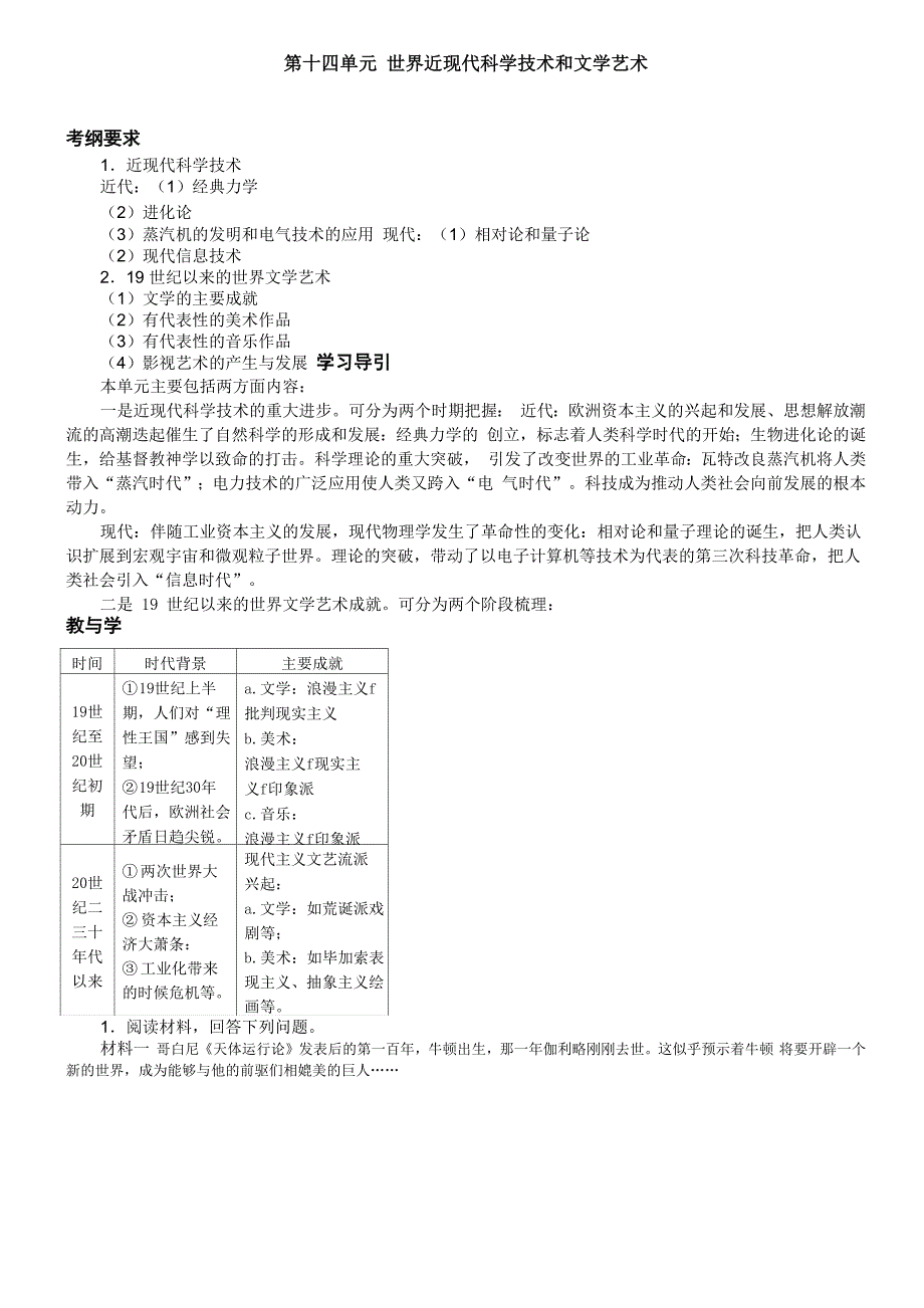 第十四专题世界近现代科学技术和文学艺术_第1页