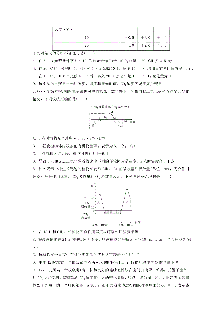 2022年高考生物一轮复习71练第20练正确推理光合作用、细胞呼吸的相关计算_第3页