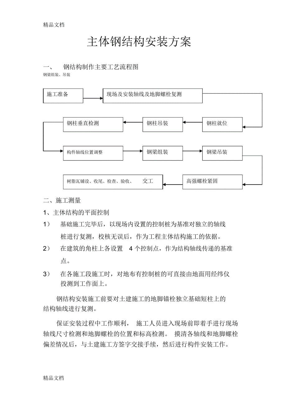 主体钢结构安装方案和施工措施教学提纲_第1页