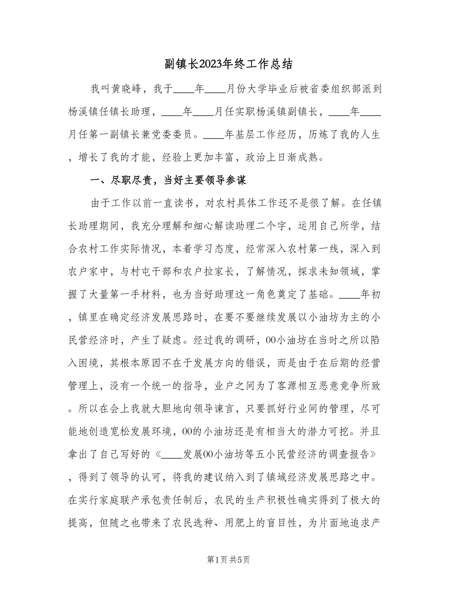 副镇长2023年终工作总结（二篇）_第1页