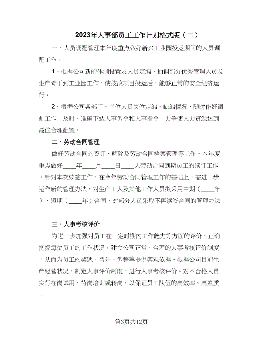 2023年人事部员工工作计划格式版（五篇）.doc_第3页