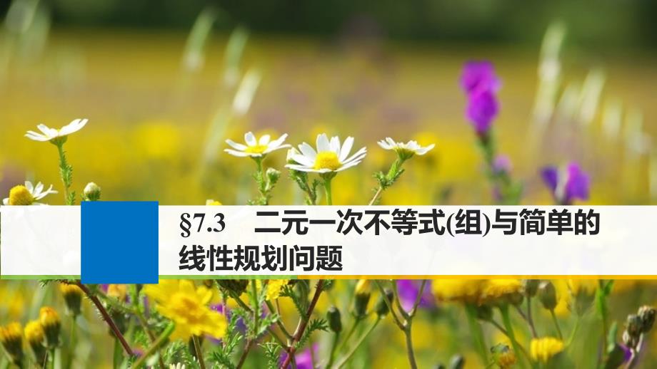 高考数学大一轮复习 第七章 不等式 7.3 二元一次不等式(组)与简单的线性规划问题课件 理 苏教版_第1页