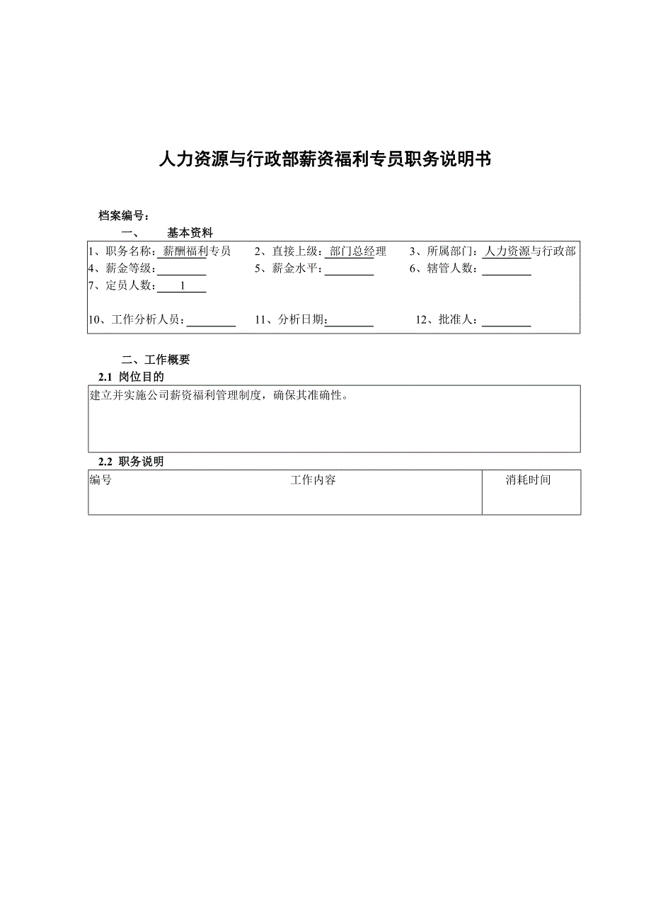 人力资源与行政部薪酬福利专员岗位职责_第1页