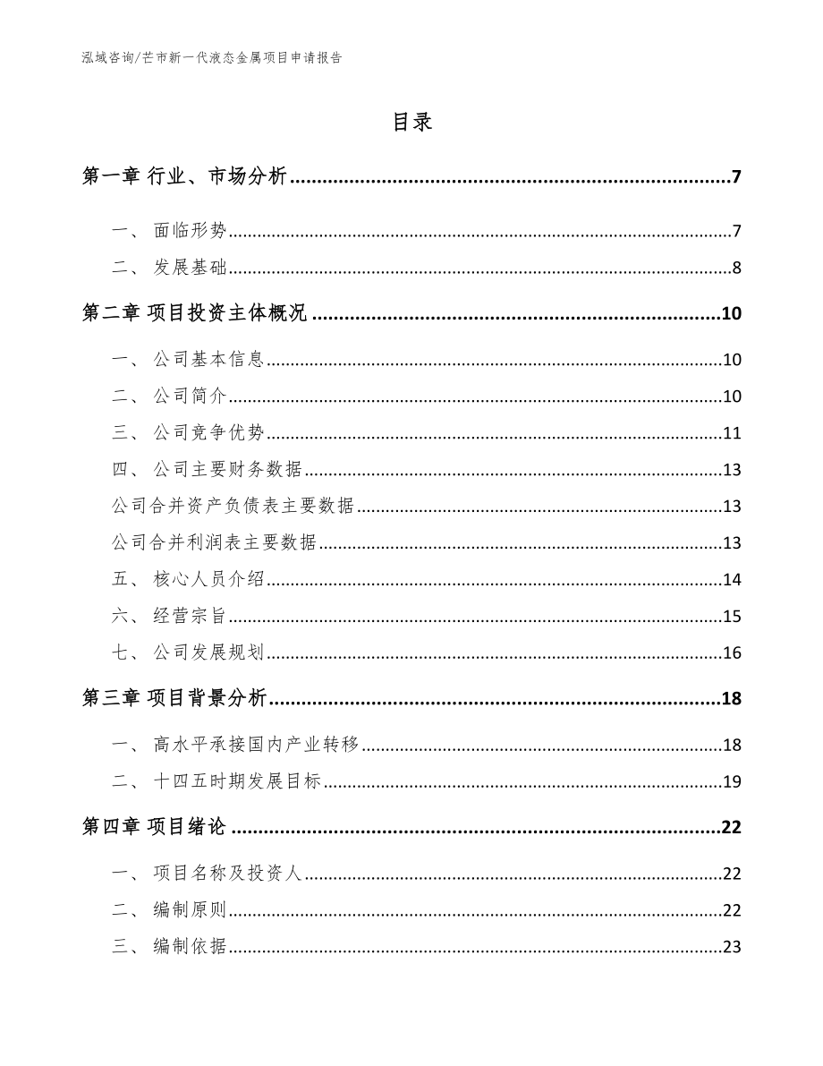 芒市新一代液态金属项目申请报告_第1页