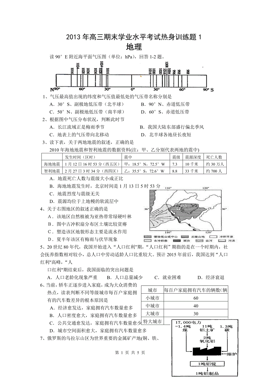 2013年高三期末学业水平考试热身训练题1.doc_第1页