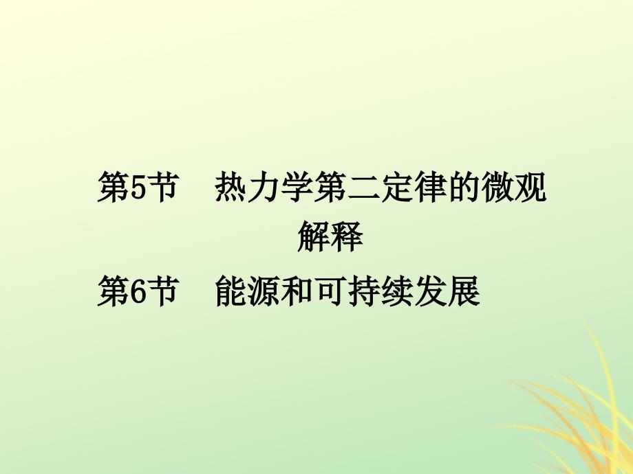 2018-2019学年高中物理 第十章 热力学定律 第5节 热力学第二定律的微观解释 第6节 能源和可持续发展课件 新人教版选修3-3_第1页