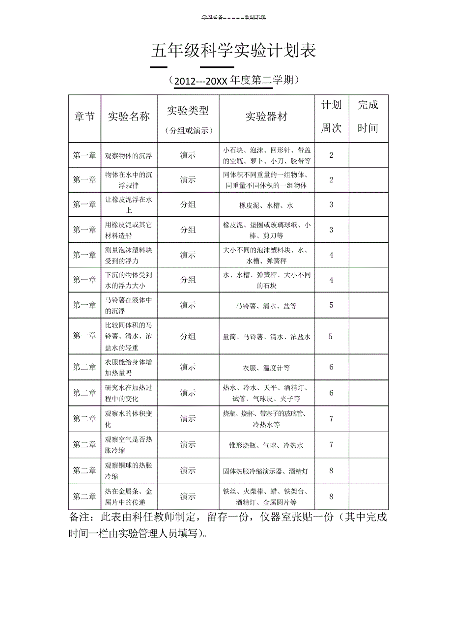 五年级科学下册实验计划表_第1页