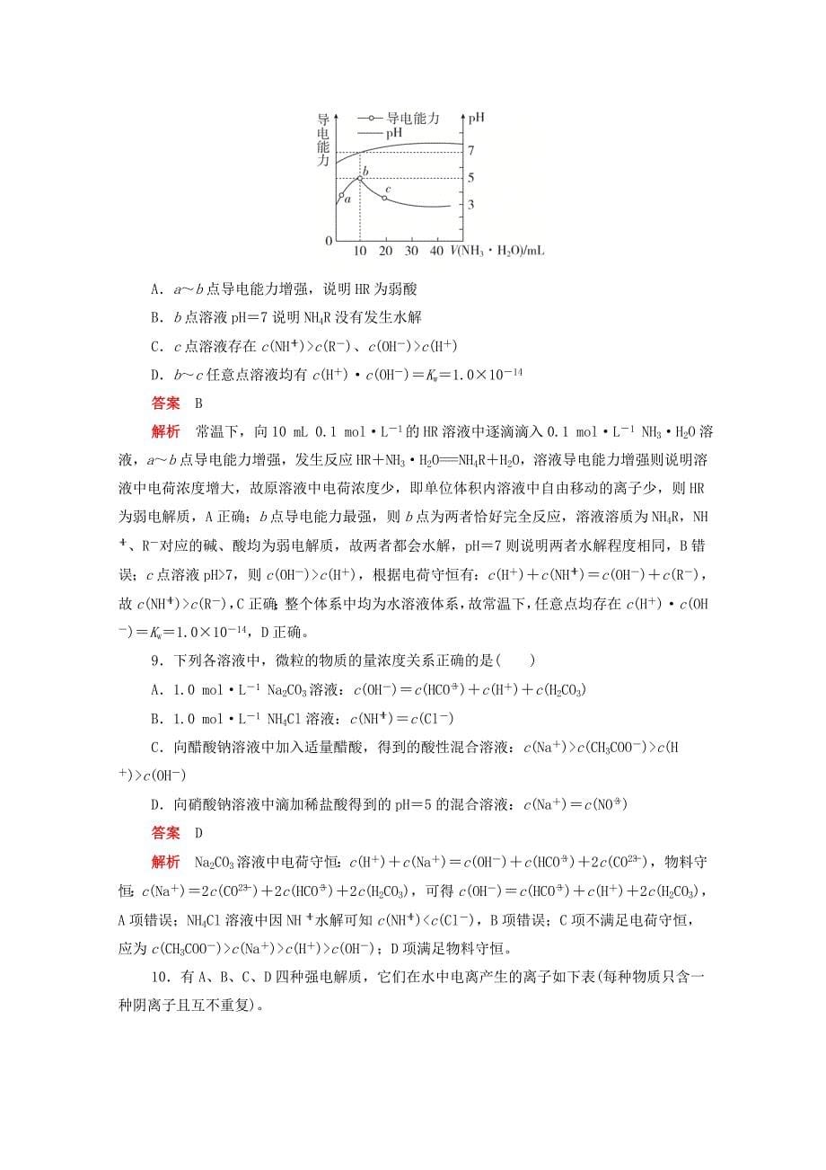 新课标2020届高考化学一轮复习专题测试（七）水溶液中的离子平衡.docx_第5页