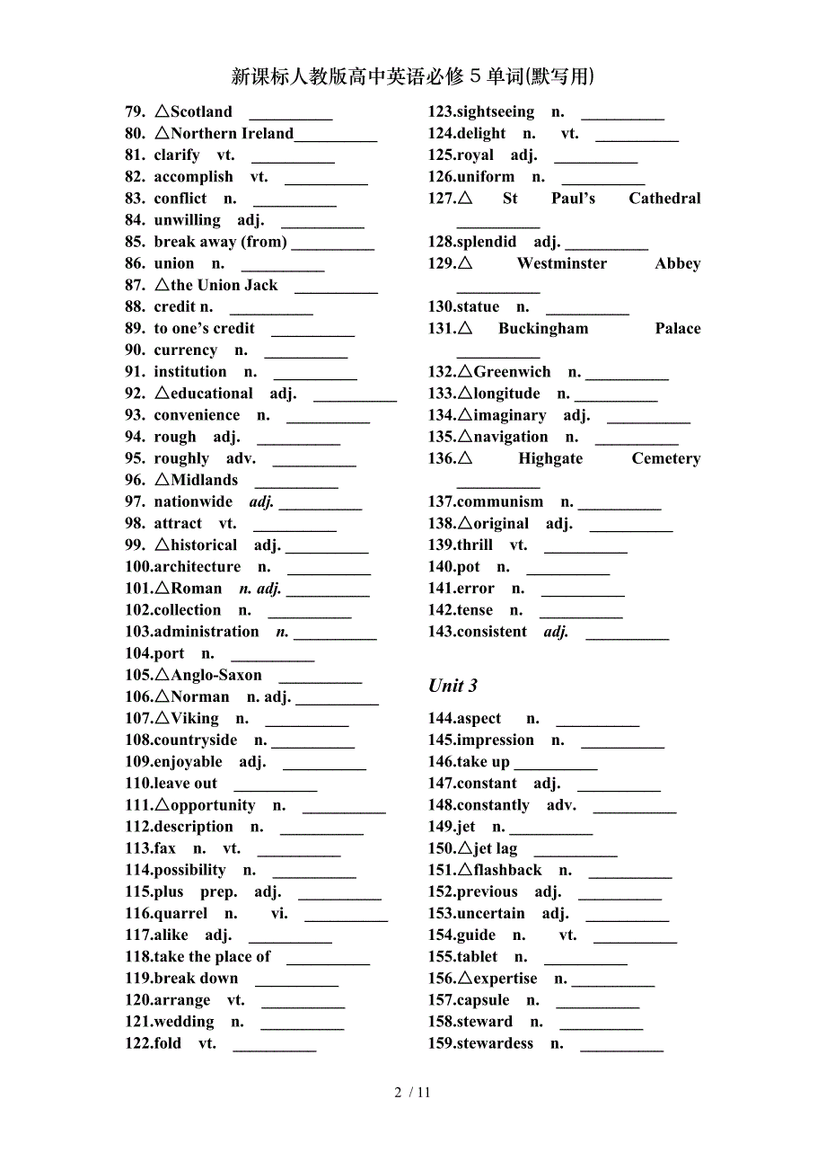 新课标人教版高中英语必修5单词(默写用)_第2页