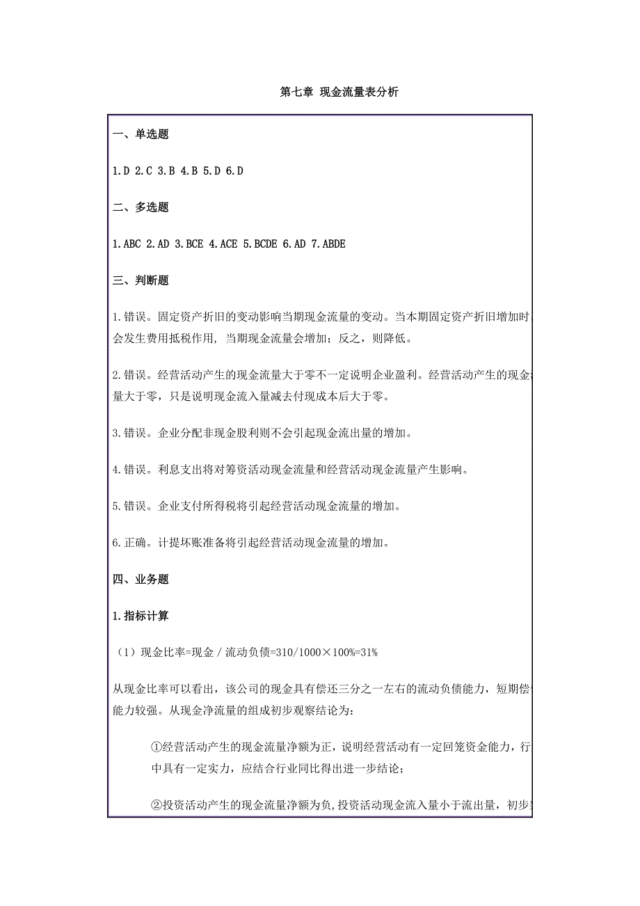第7章现金流量表分析习题答案_第1页
