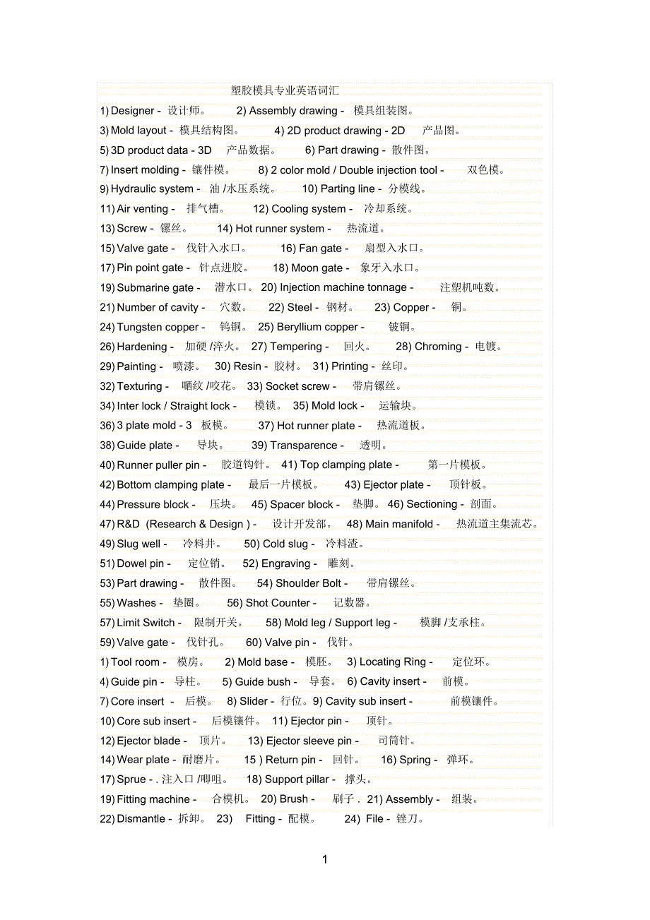 塑胶模具行业专业术语_第1页