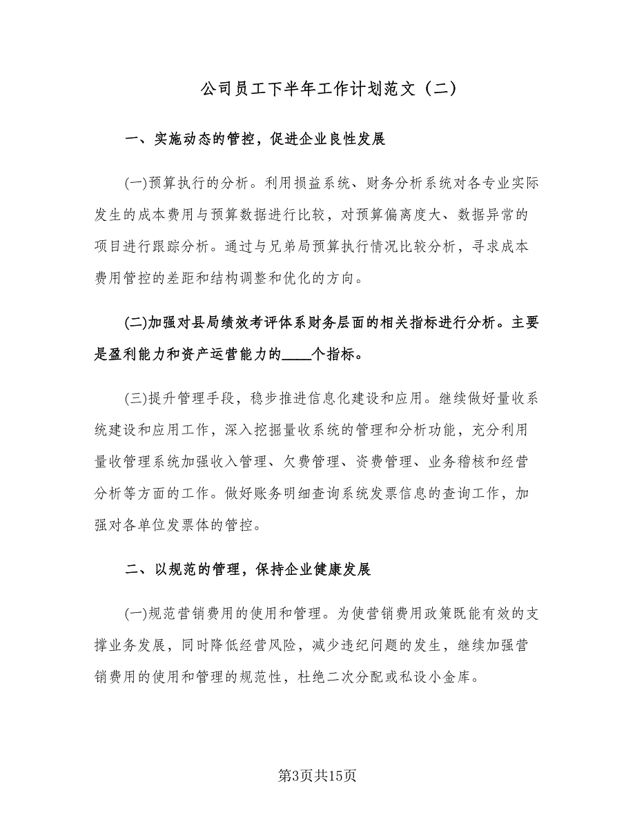 公司员工下半年工作计划范文（五篇）.doc_第3页