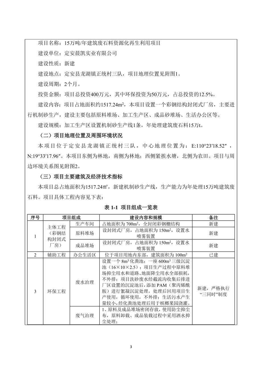 定安晨凯实业有限公司 15万吨_年建筑废石料资源化再生利用项目环评报告 .docx_第3页