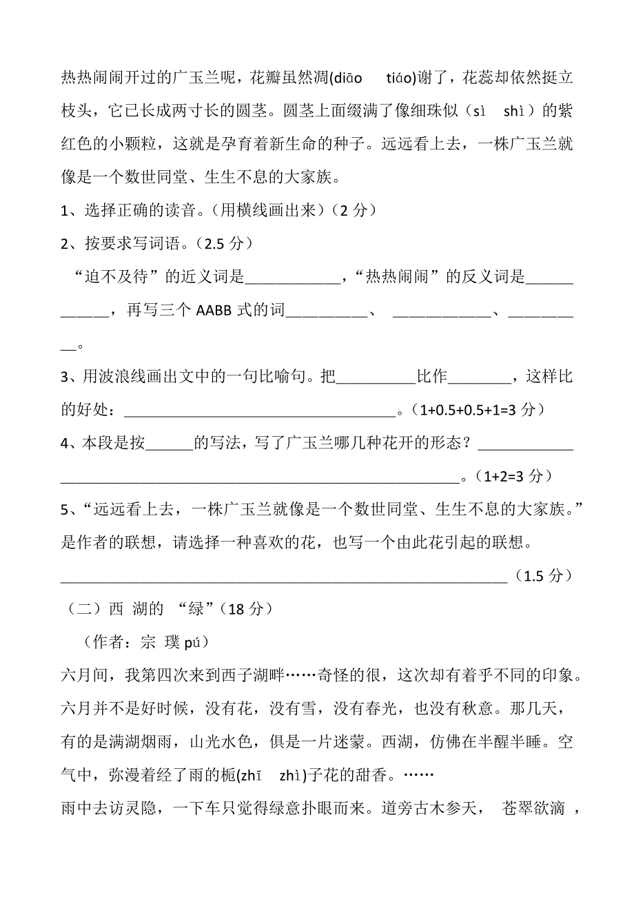 六年级下册语文试卷_第3页