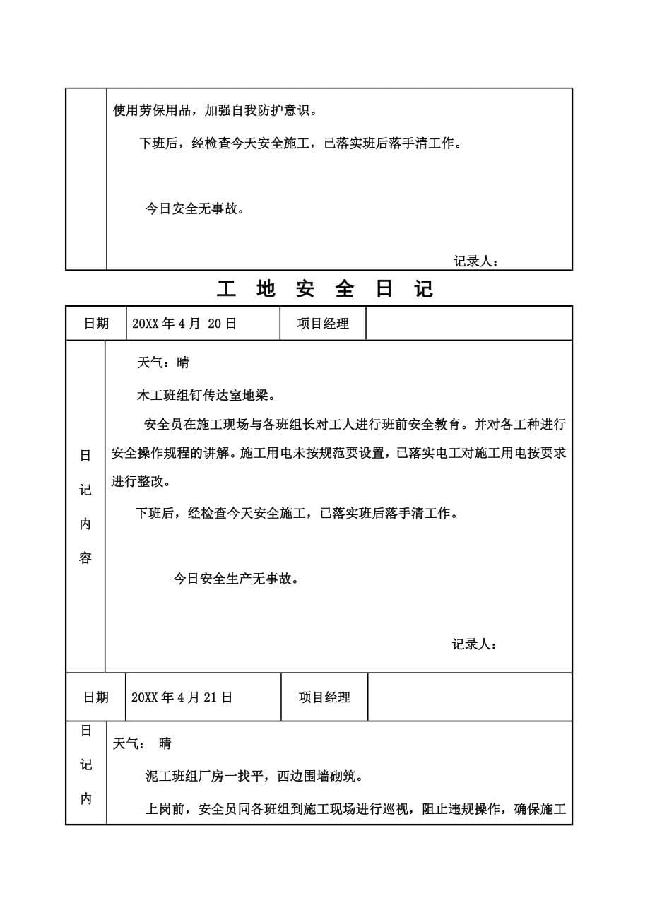 某建筑工程项目工地安全日记实例_第5页