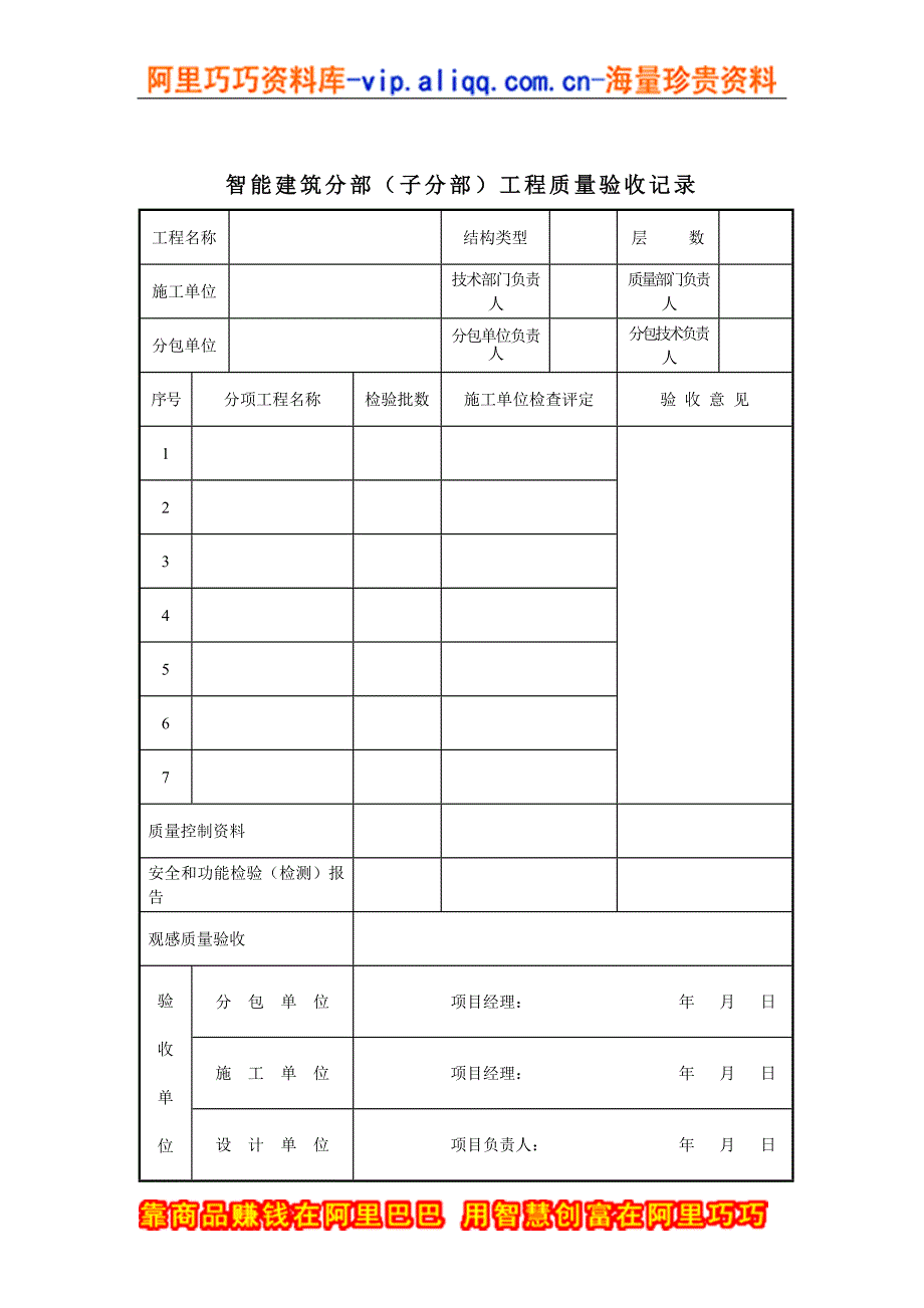 智能建筑分部（子分部）工程质量验收记录_第1页